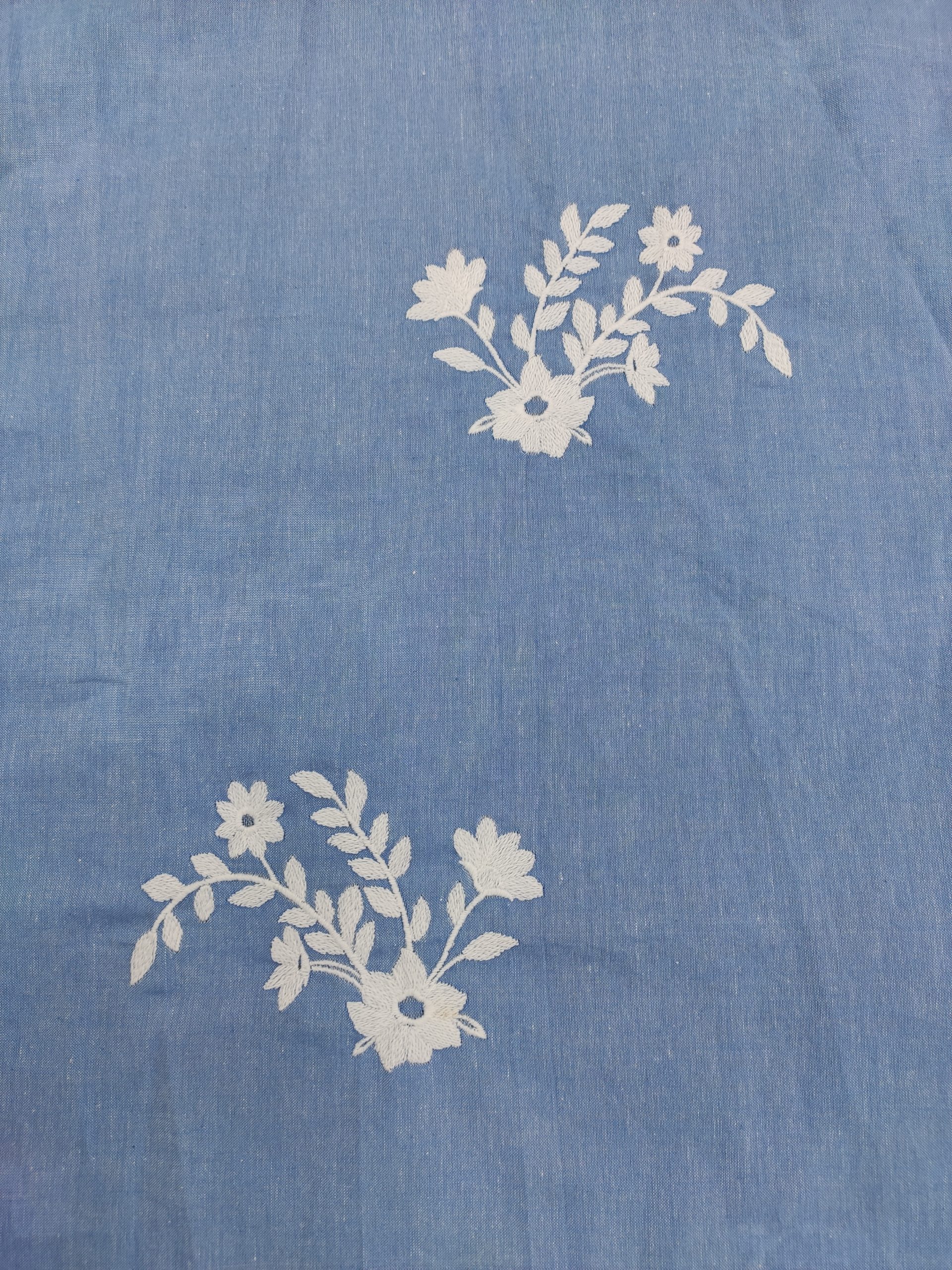 Blue Cotton Chambray with Floral Embroidery | Charu Creation - Image 4