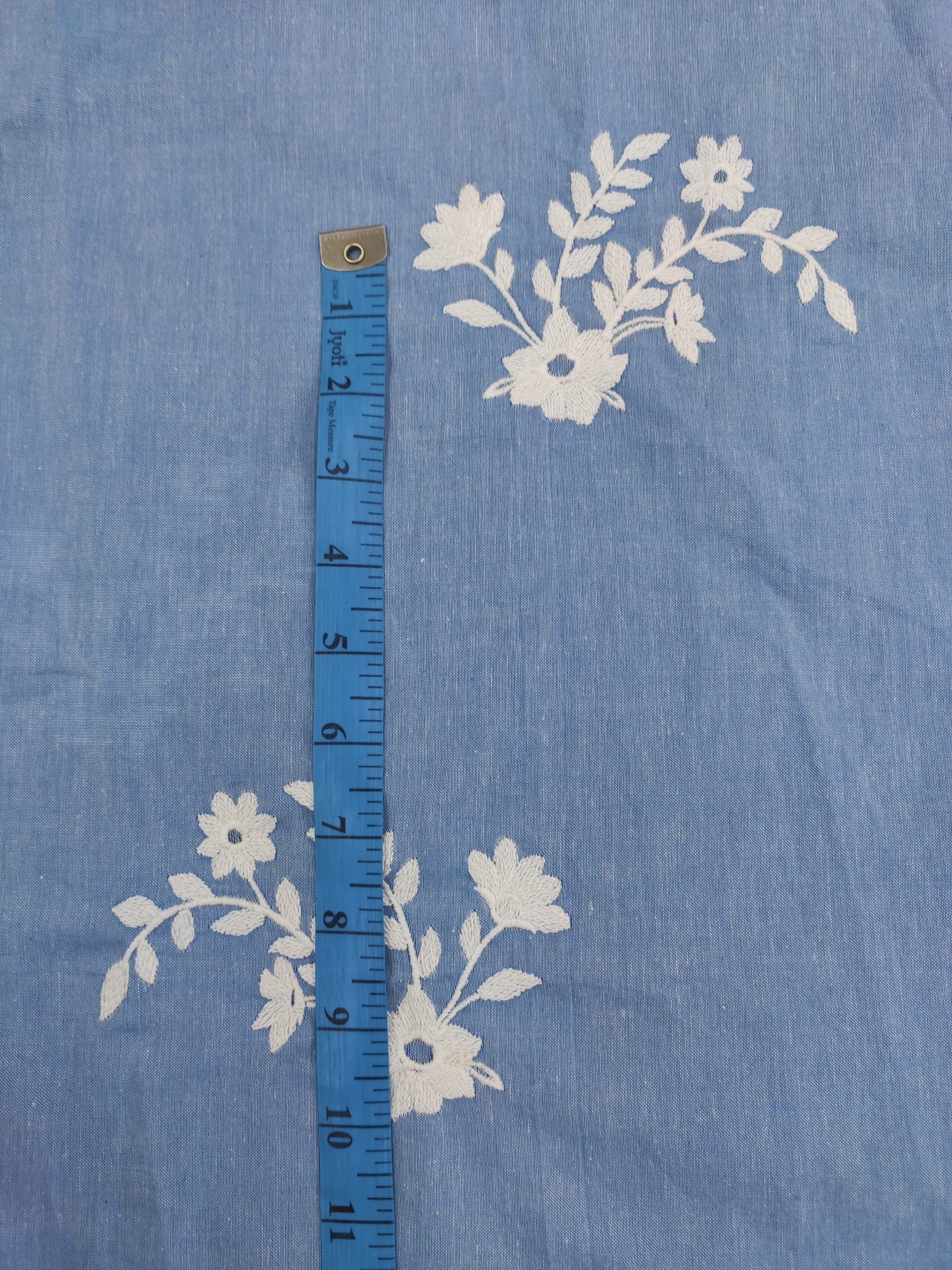Blue Cotton Chambray with Floral Embroidery | Charu Creation - Image 3