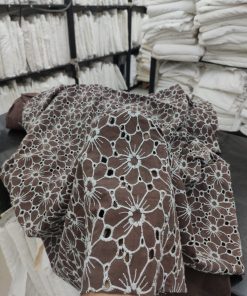 Brown Cotton Cambric Schiffli Embroidery Fabric | Charu Creation