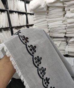 Striped Cotton Fabric with Black Embroidered Border | Charu Creation