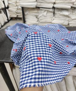 Blue Cotton Checks Fabric with Heart Embroidery | Charu Creation