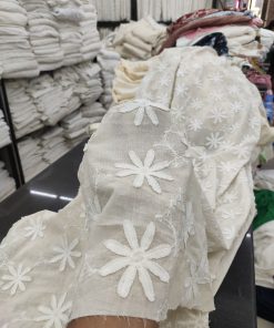 Beige Cotton Cambric with 3D Floral Embroidery | Charu Creation
