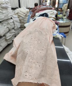 Peach Cotton Cambric Schiffli Embroidery | Charu Creation