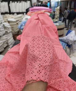Rose Pink Cotton Cambric Eyelet Embroidery Fabric | Charu Creation