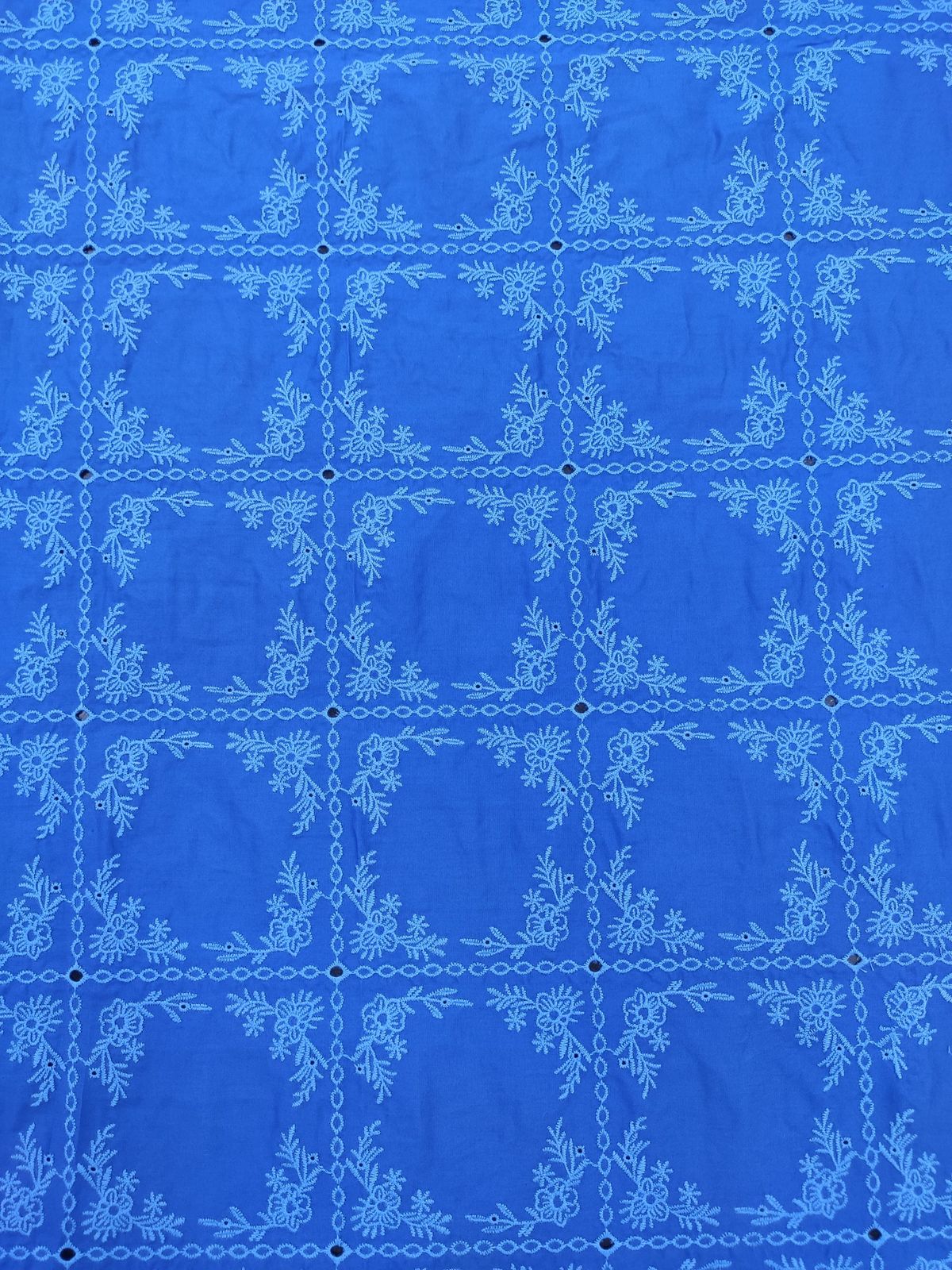 Blue Tonal Embroidered Cotton Poplin Fabric