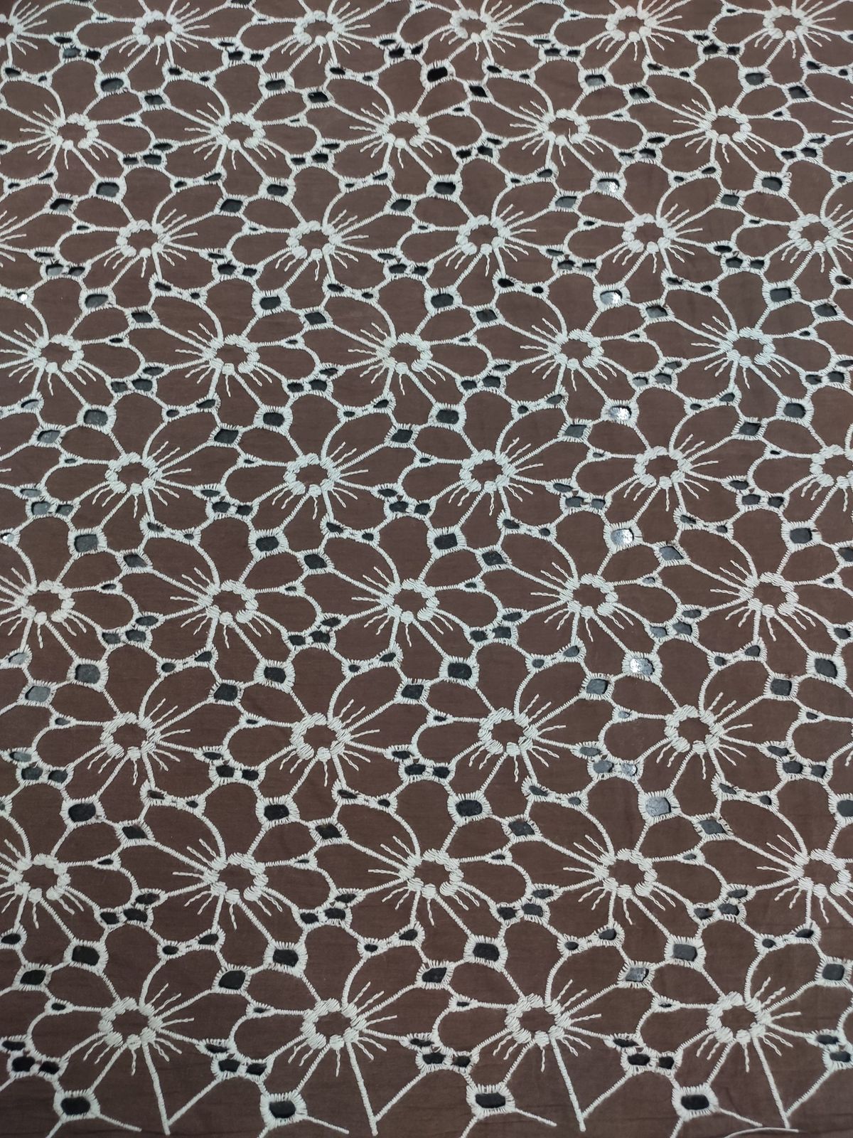 Brown Cotton Cambric Schiffli Embroidery Fabric