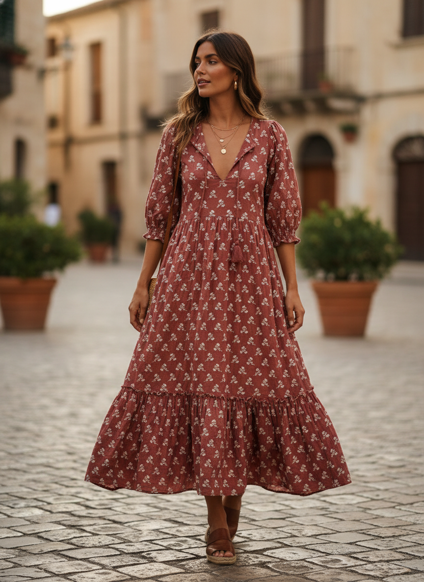 Rust Color Cotton Cambric with All Over Floral Embroidery | Charu Creation - Image 5