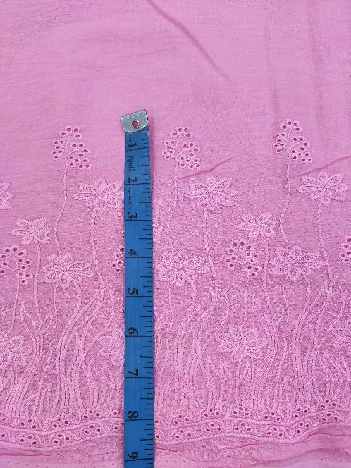 Pink Cotton Cambric Fabric with Floral Border