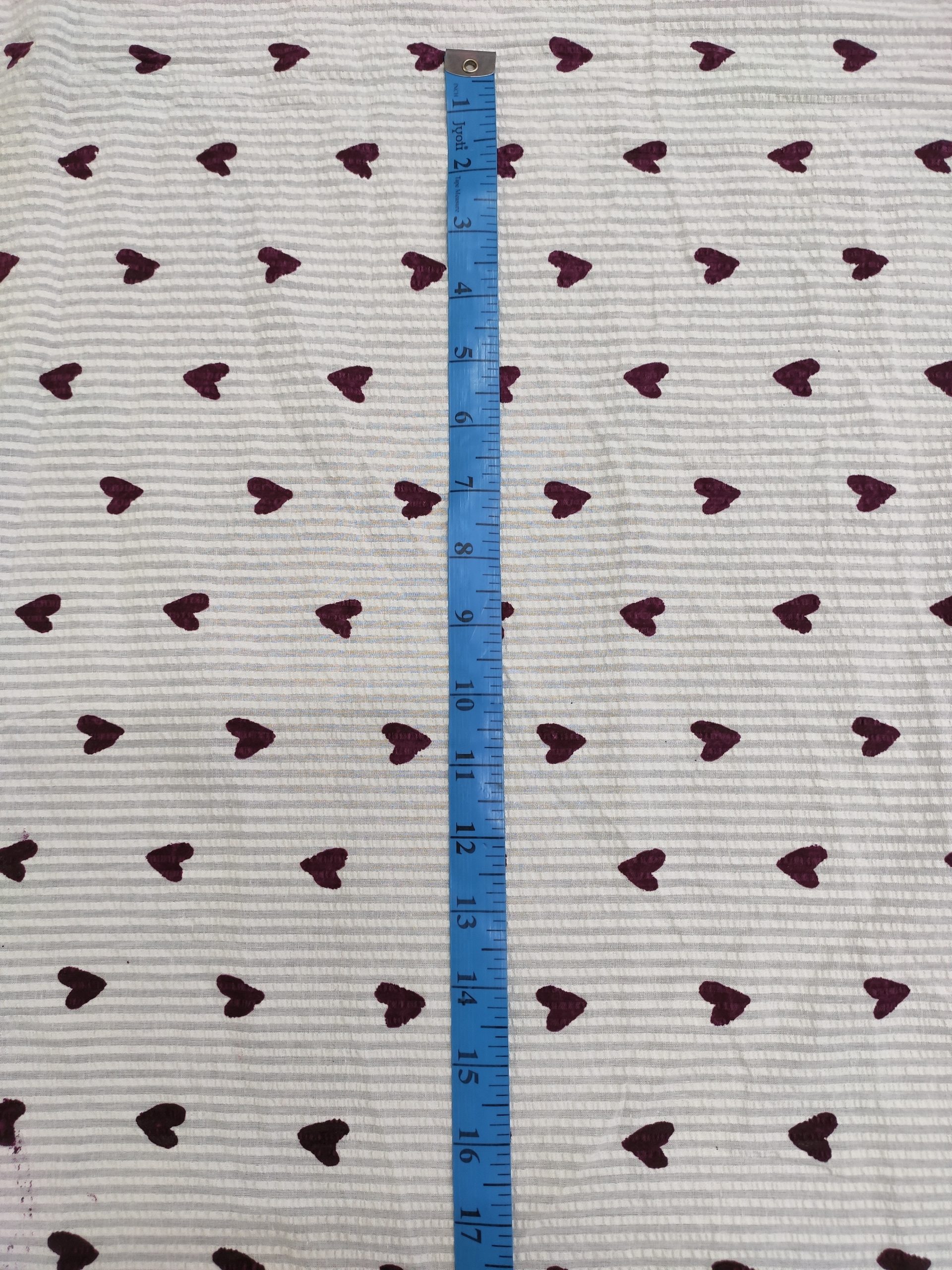 White Textured Cotton Fabric – Red Heart All Over Print - Image 3