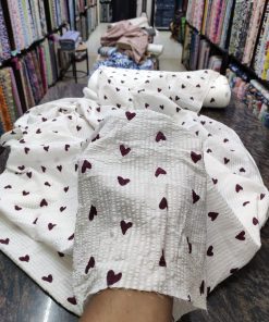 White Textured Cotton Fabric – Red Heart All Over Print