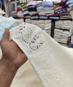 Off White Cotton Cambric Border Embroidery Fabric | Charu Creation