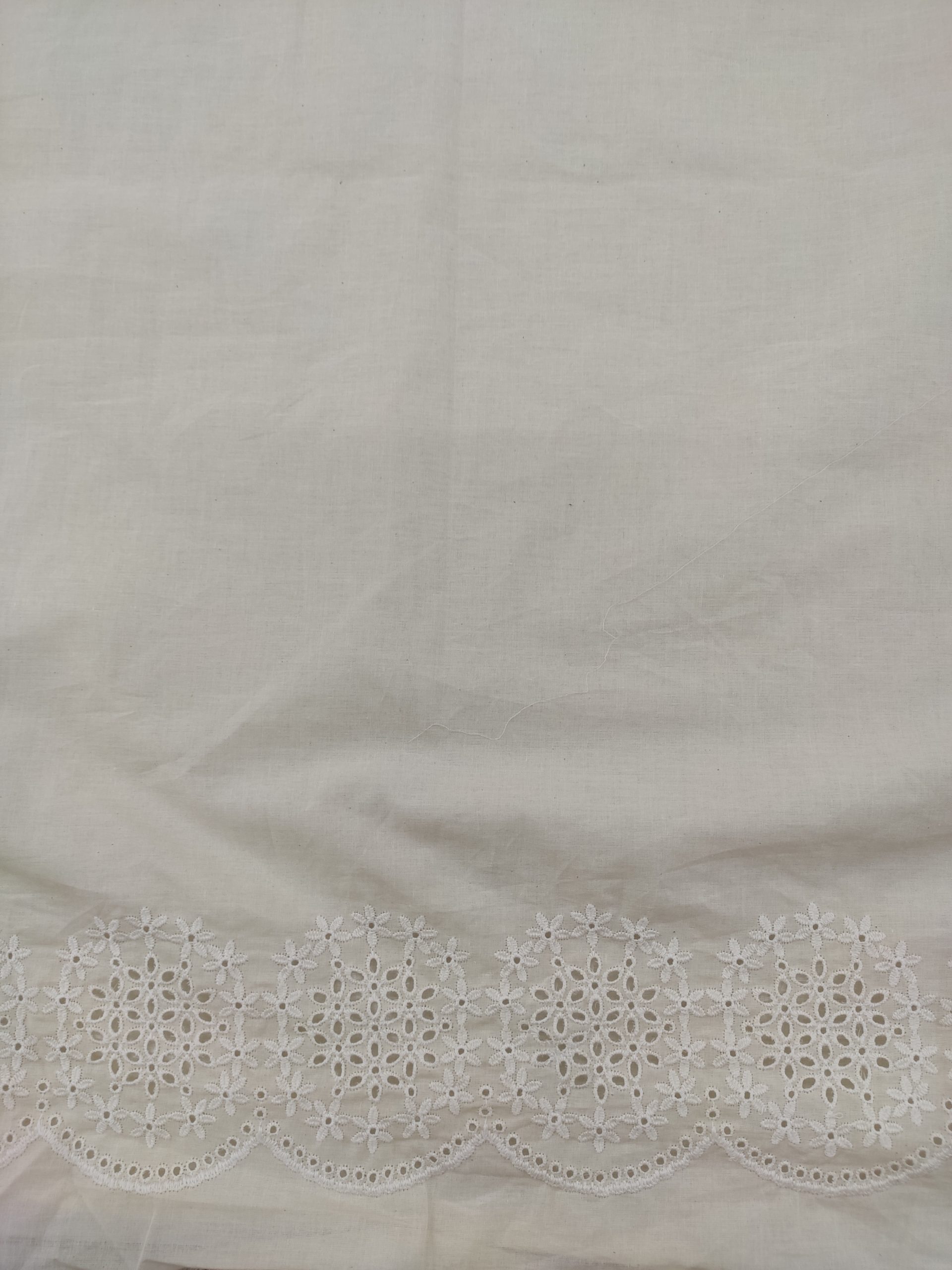 White Cotton Cambric Fabric with Schiffli Border | Charu Creation - Image 4