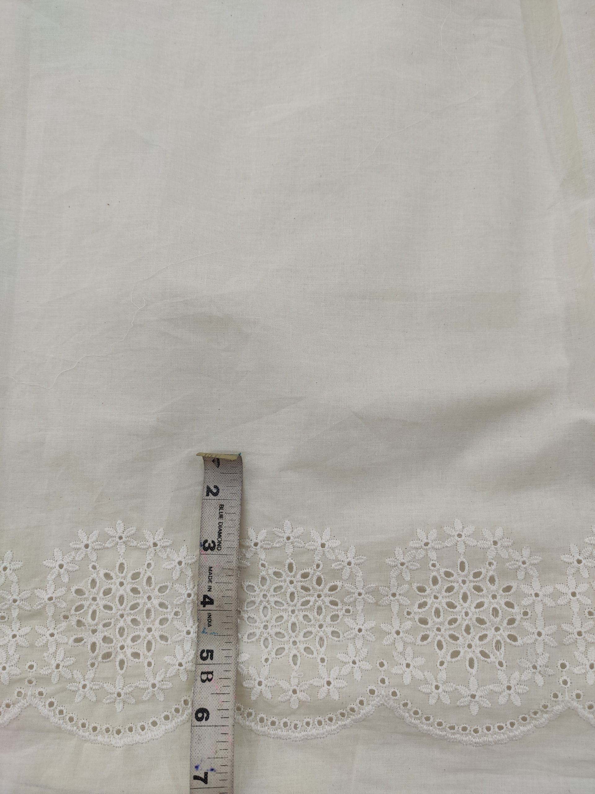 White Cotton Cambric Fabric with Schiffli Border | Charu Creation - Image 3