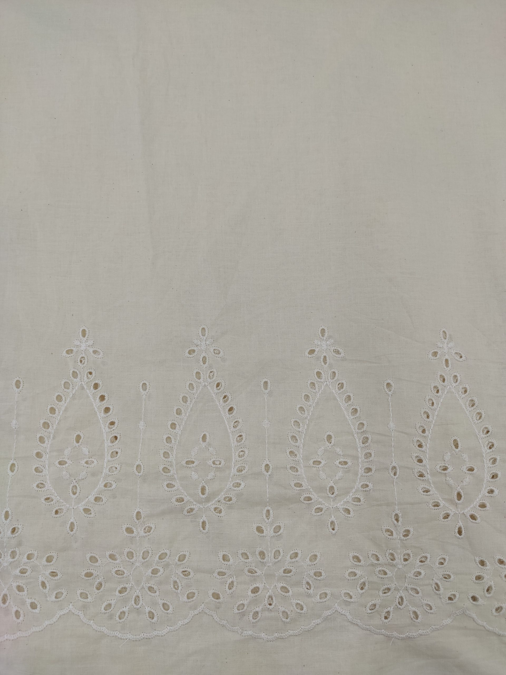 Off White Cotton Cambric Schiffli Border Fabric | Charu Creation - Image 4