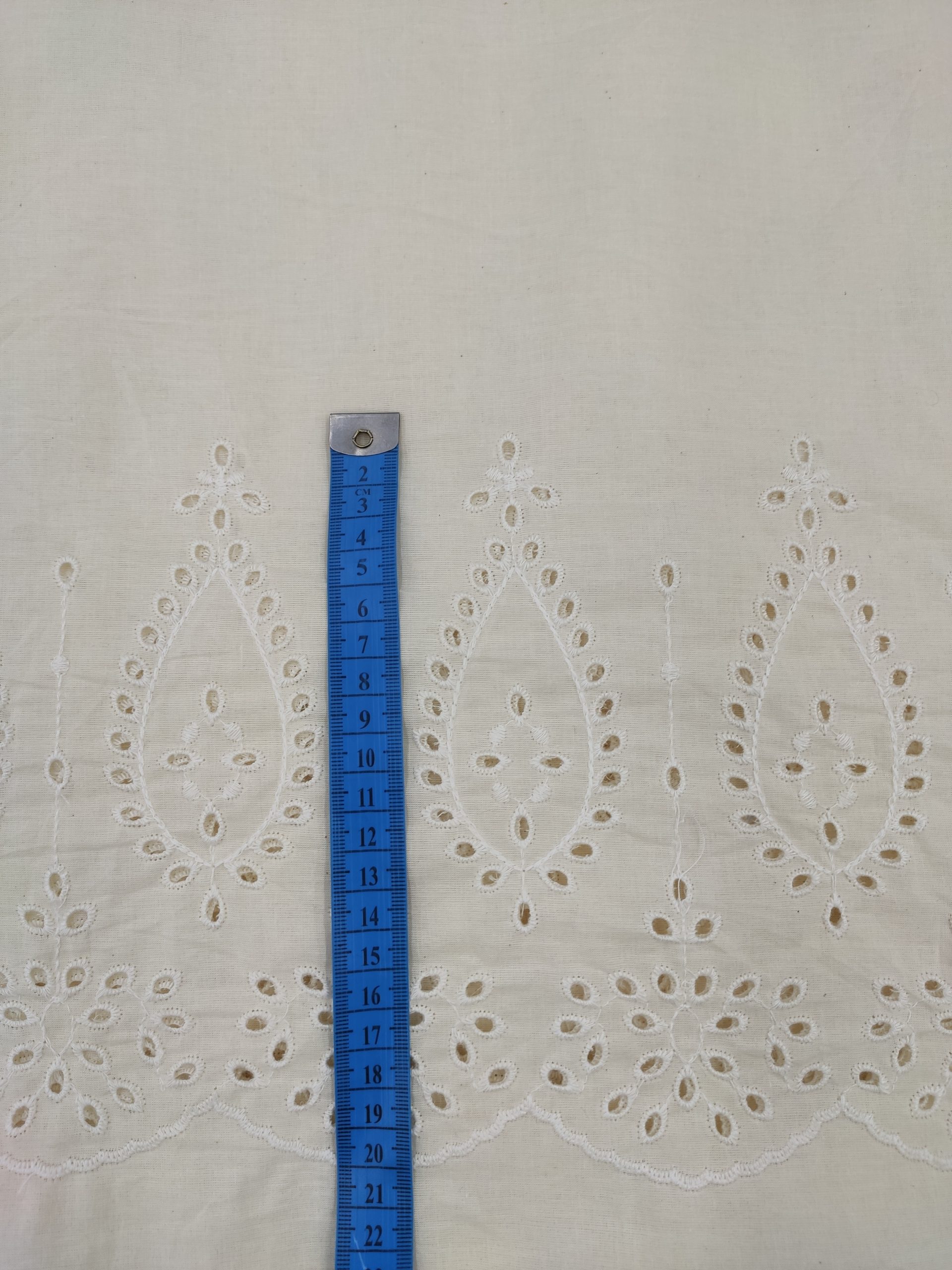 Off White Cotton Cambric Schiffli Border Fabric | Charu Creation - Image 3