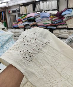 Off White Cotton Cambric Schiffli Border Fabric | Charu Creation