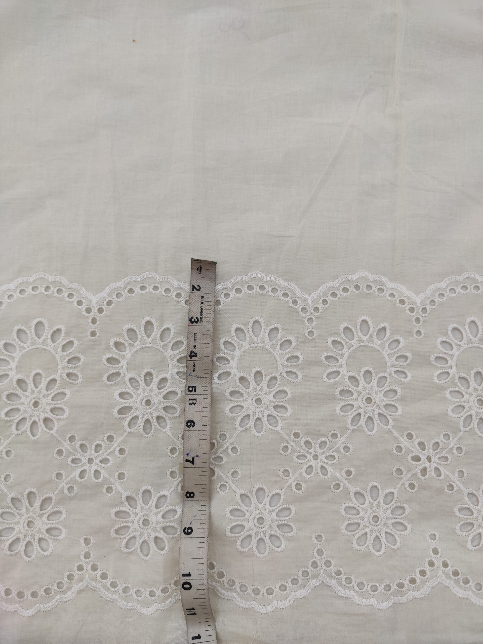 White Cotton Cambric with Floral Eyelet Embroidery | Charu Creation - Image 3