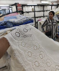 White Cotton Cambric with Floral Eyelet Embroidery | Charu Creation