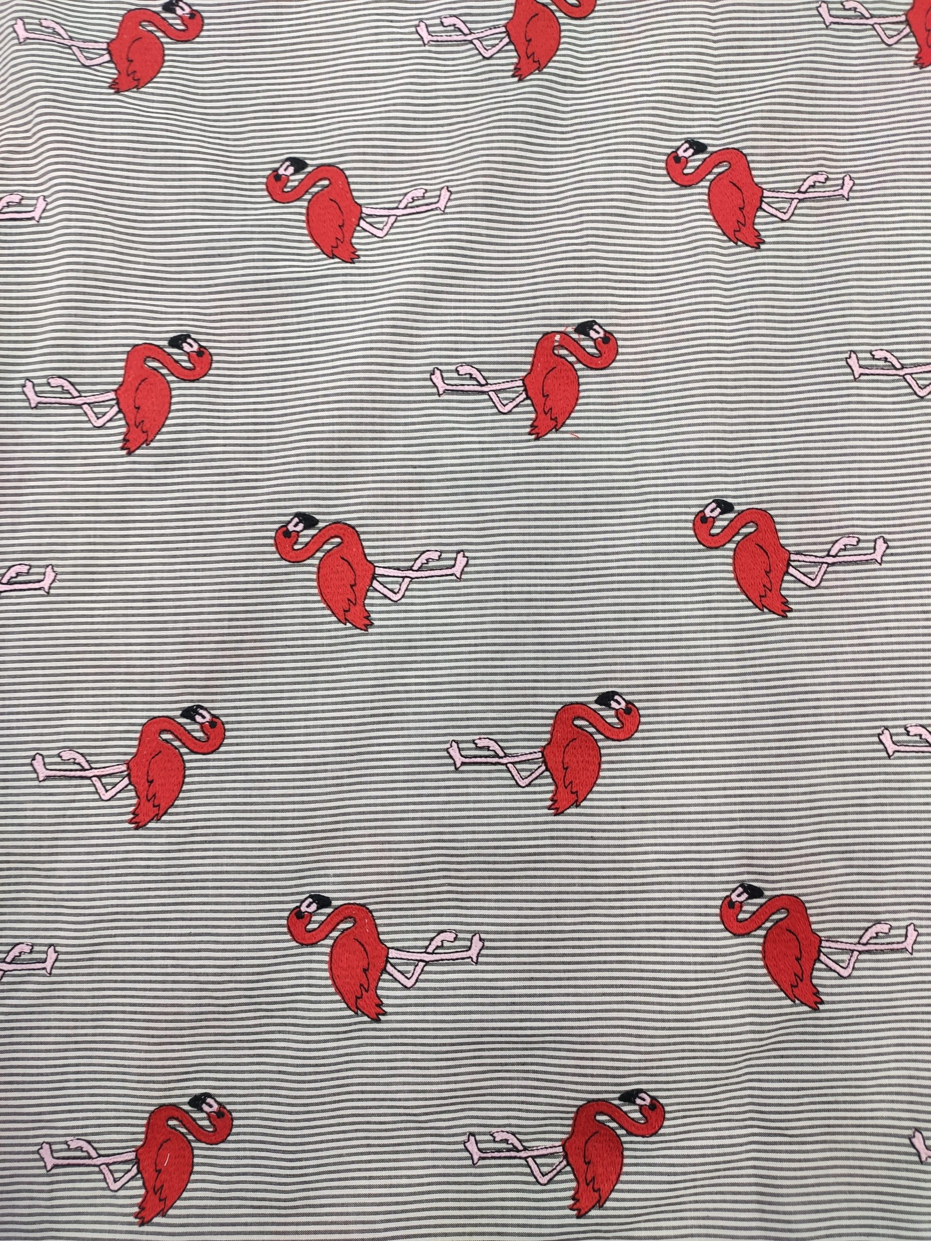 Grey Yarn Dyed Cotton with Flamingo Embroidery | Charu Creation - Image 4