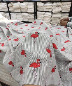 Grey Yarn Dyed Cotton with Flamingo Embroidery | Charu Creation