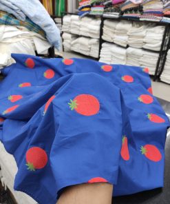 Blue Cotton Poplin Fabric with Tomato Embroidery | Charu Creation