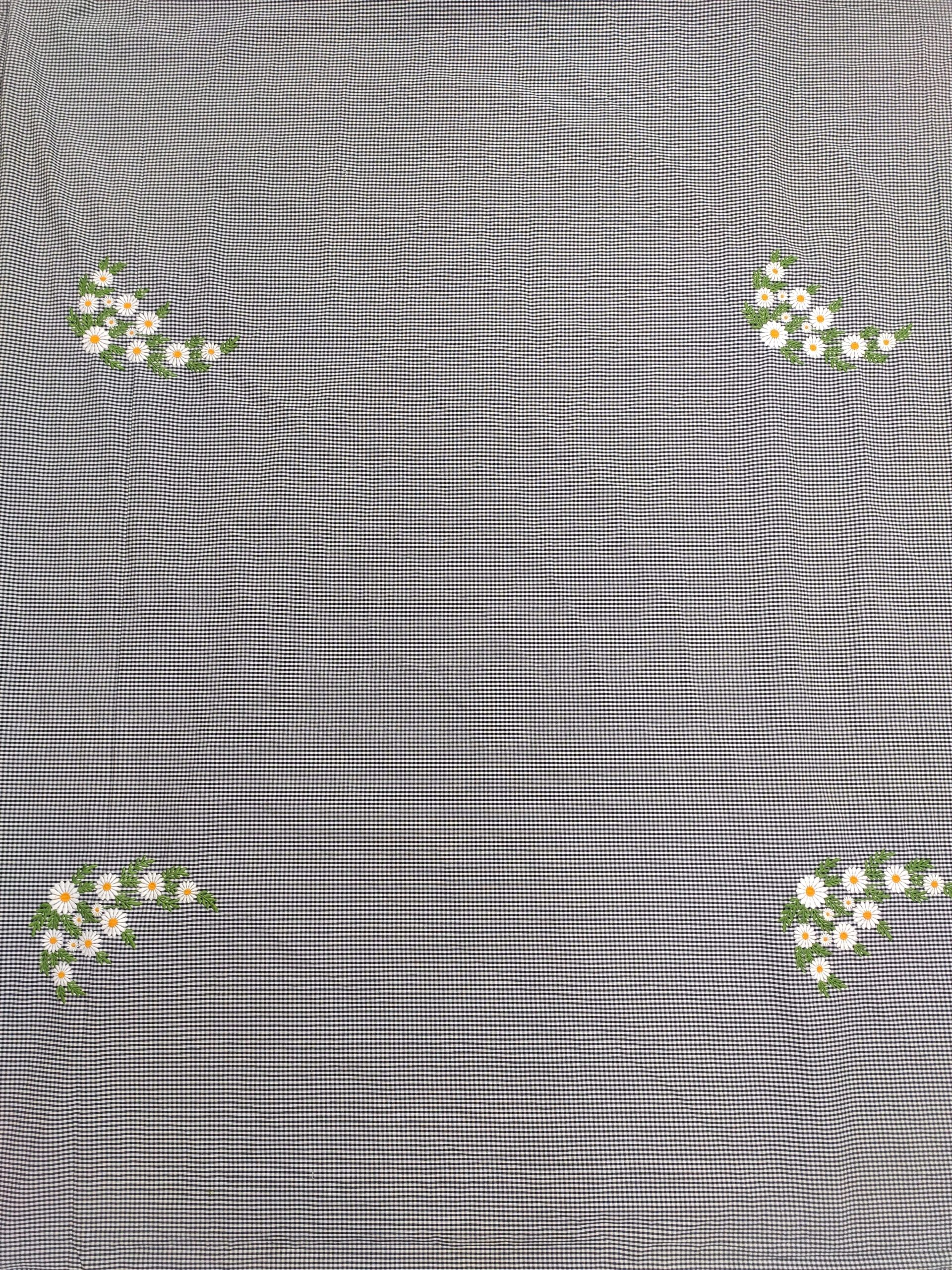 Navy Cotton Gingham Fabric with Daisy Embroidery | Charu Creation - Image 4
