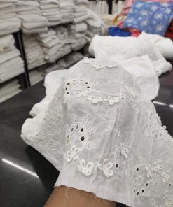 White Cotton Cambric with 3D Floral Embroidery | Charu Creation