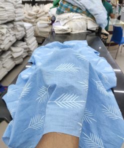 Sky Blue Cotton Cambric with White Leaf Embroidery | Charu Creation