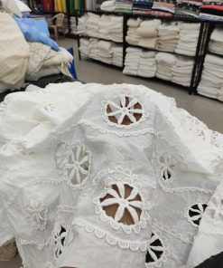 White Cotton Cambric Cutwork Embroidery Fabric | Charu Creation