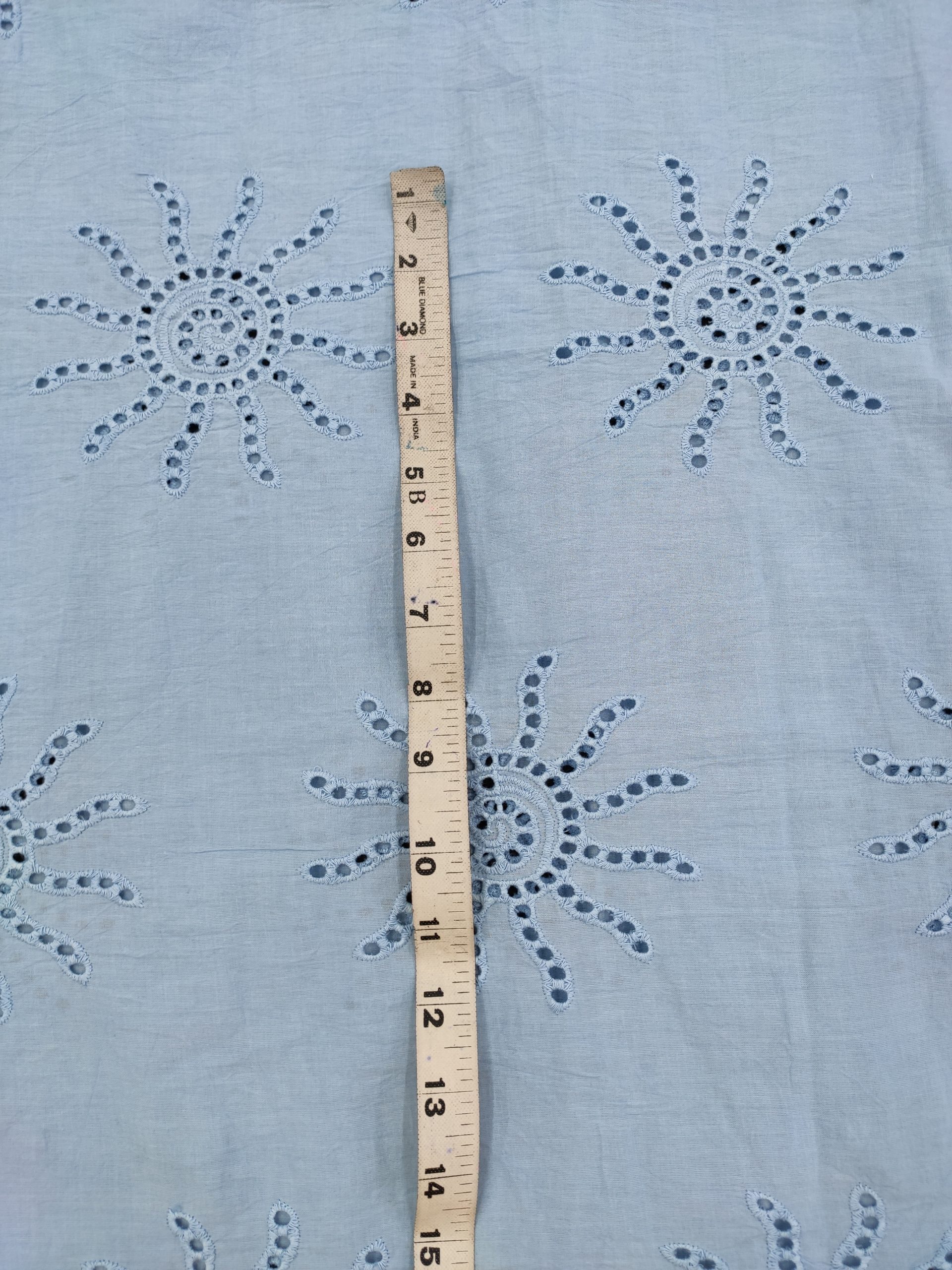 Sky Cotton Cambric Fabric with Sun Motif Embroidery | Charu Creation - Image 3