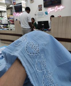 Sky Blue Cotton Cambric Fabric with Border Embroidery | Charu Creation