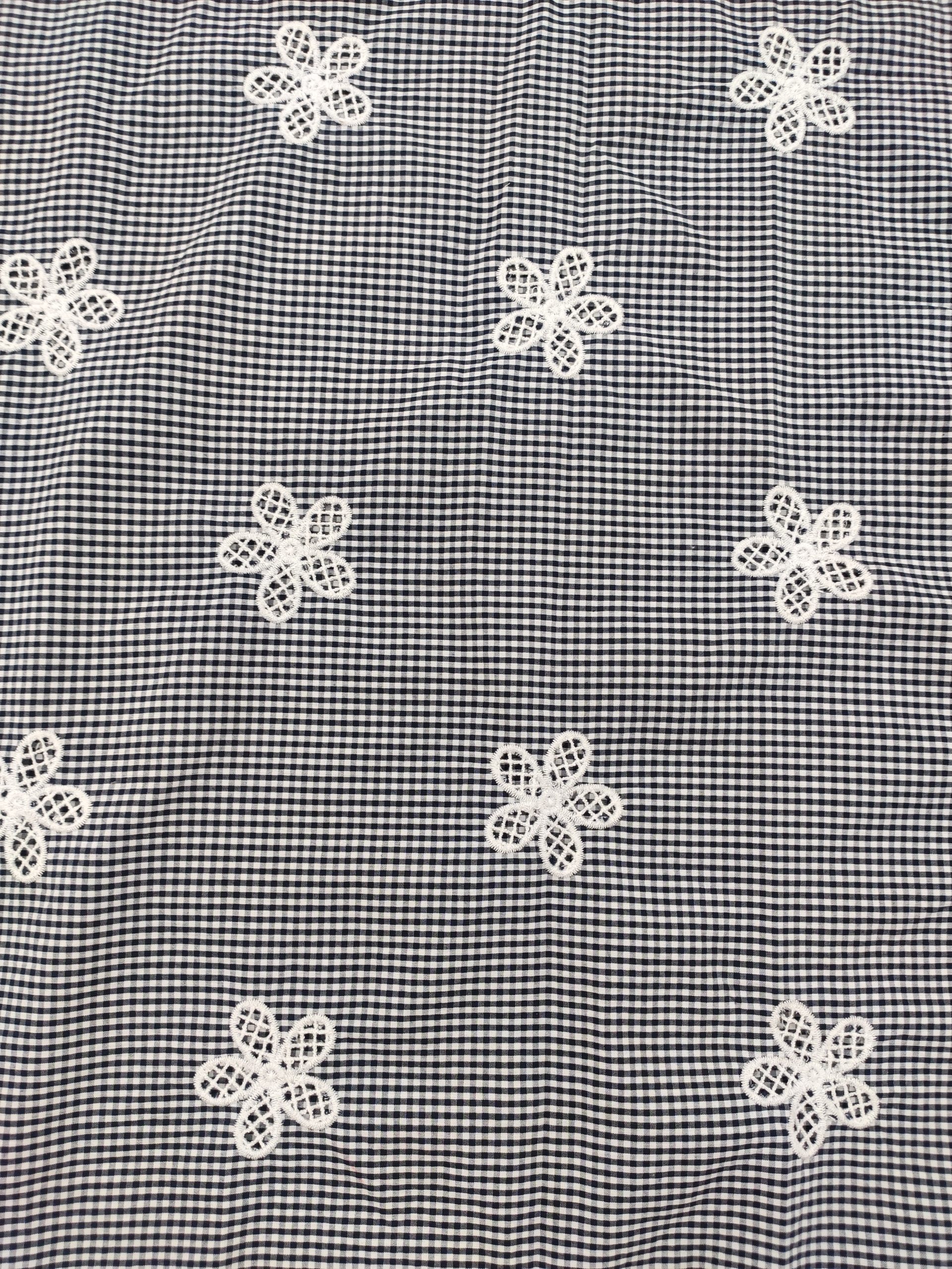 Black Gingham Cotton Fabric with Floral Embroidery | Charu Creation - Image 4