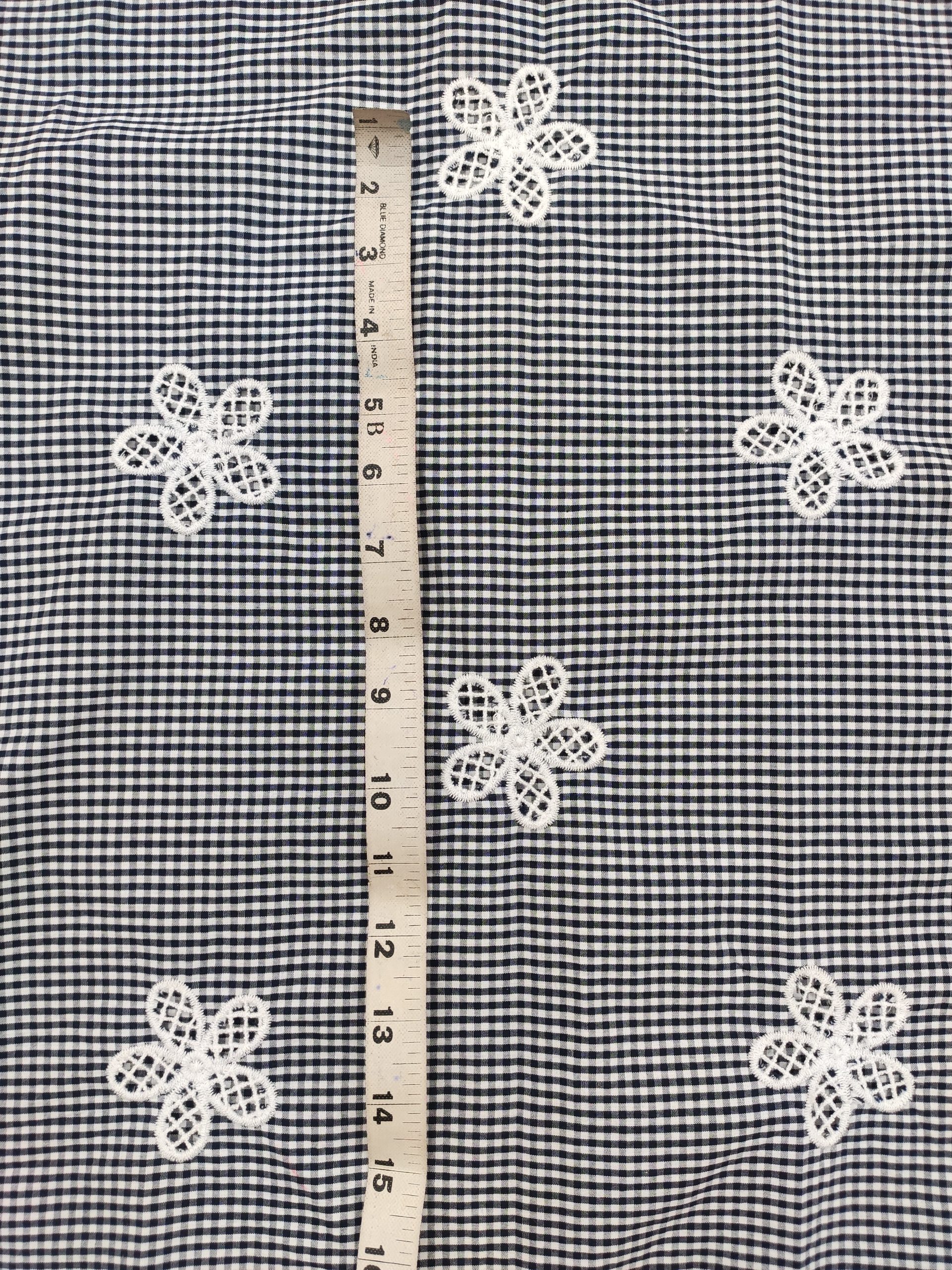 Black Gingham Cotton Fabric with Floral Embroidery | Charu Creation - Image 3