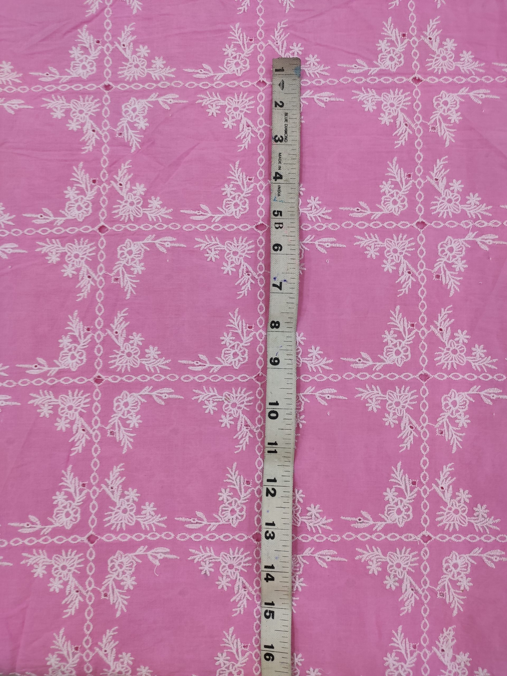 Pink Cotton Cambric with White Floral Embroidery Jaal | Charu Creation - Image 3