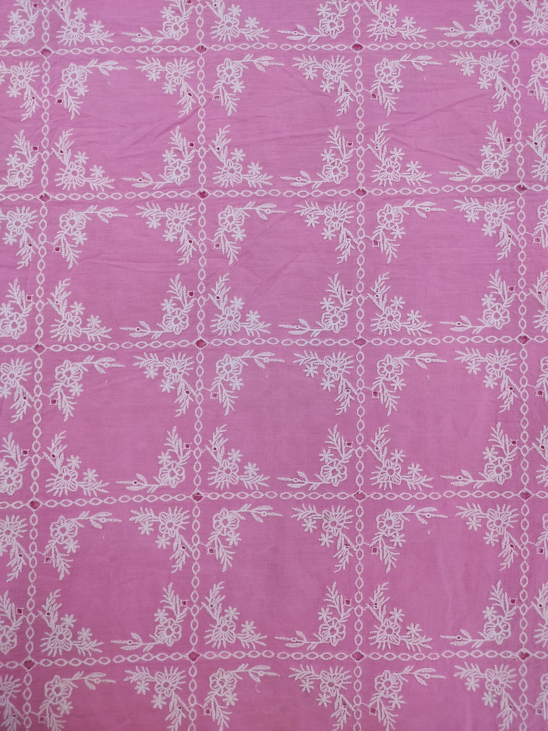 Pink Cotton Cambric with White Floral Embroidery Jaal | Charu Creation - Image 4