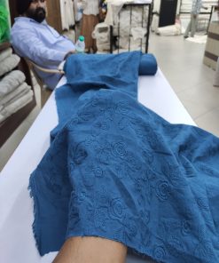 Blue Cotton Cambric with Tonal Floral Embroidery | Charu Creation