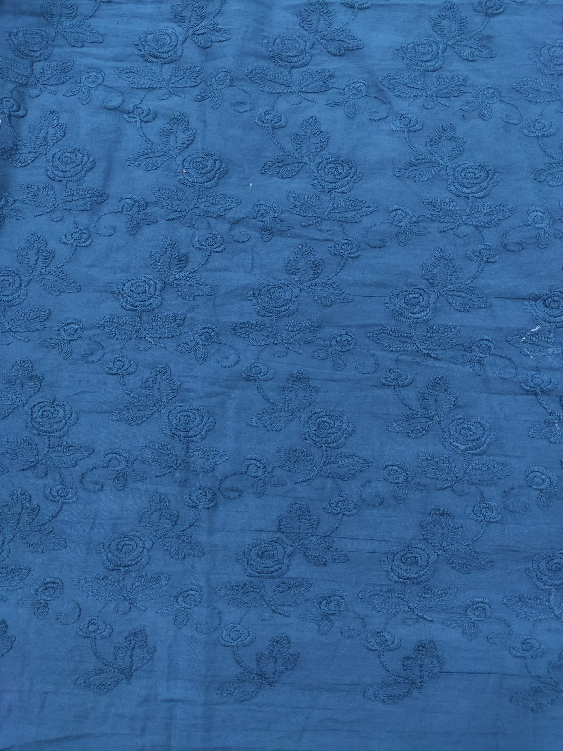 Blue Cotton Cambric with Tonal Floral Embroidery | Charu Creation - Image 4