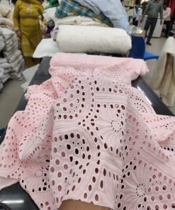 Rose Pink Cotton Cambric Eyelet Embroidery Fabric | Charu Creation