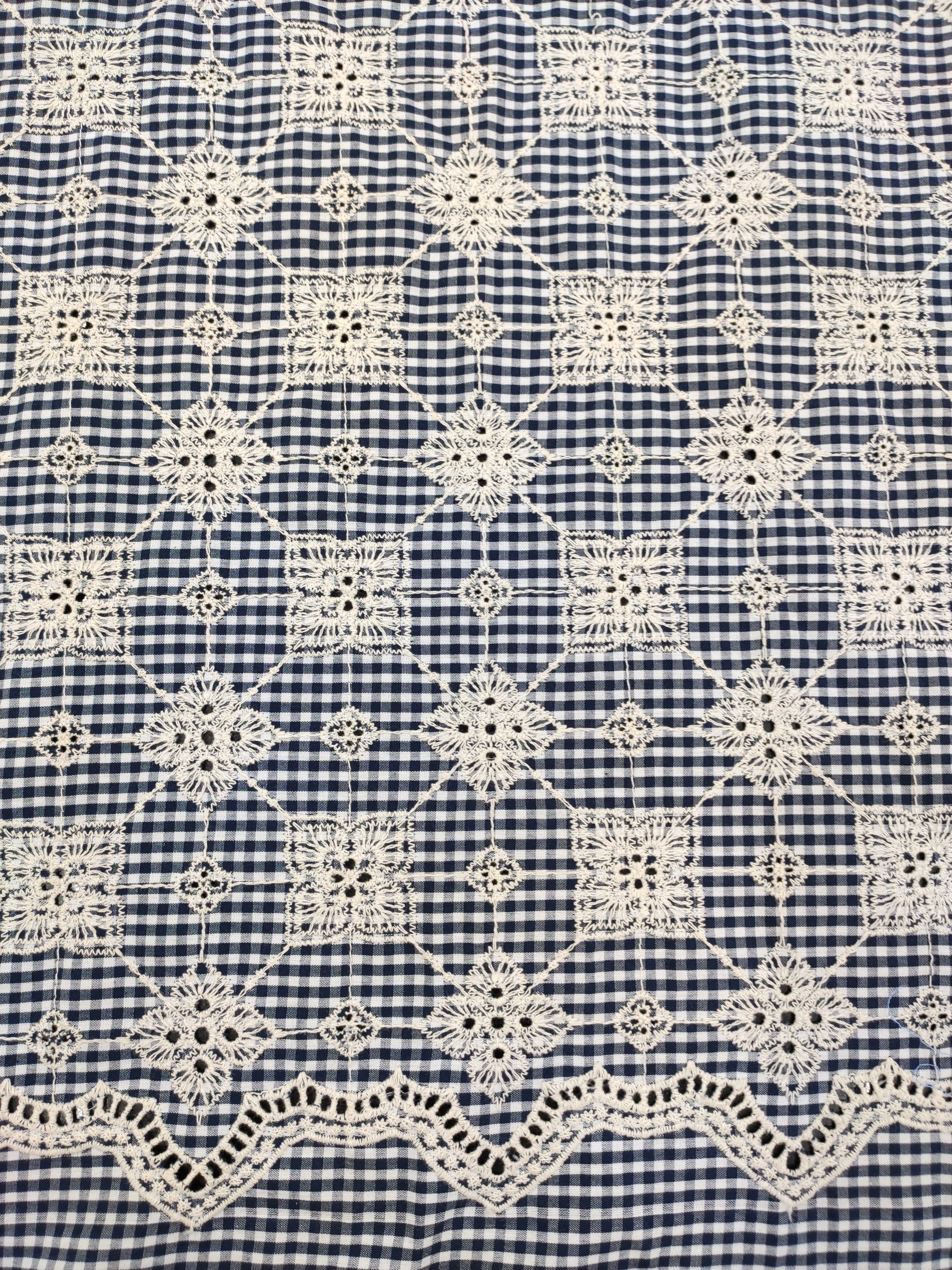 Navy Yarn Dyed Cotton Fabric with Checks & Embroidery | Charu Creation - Image 4
