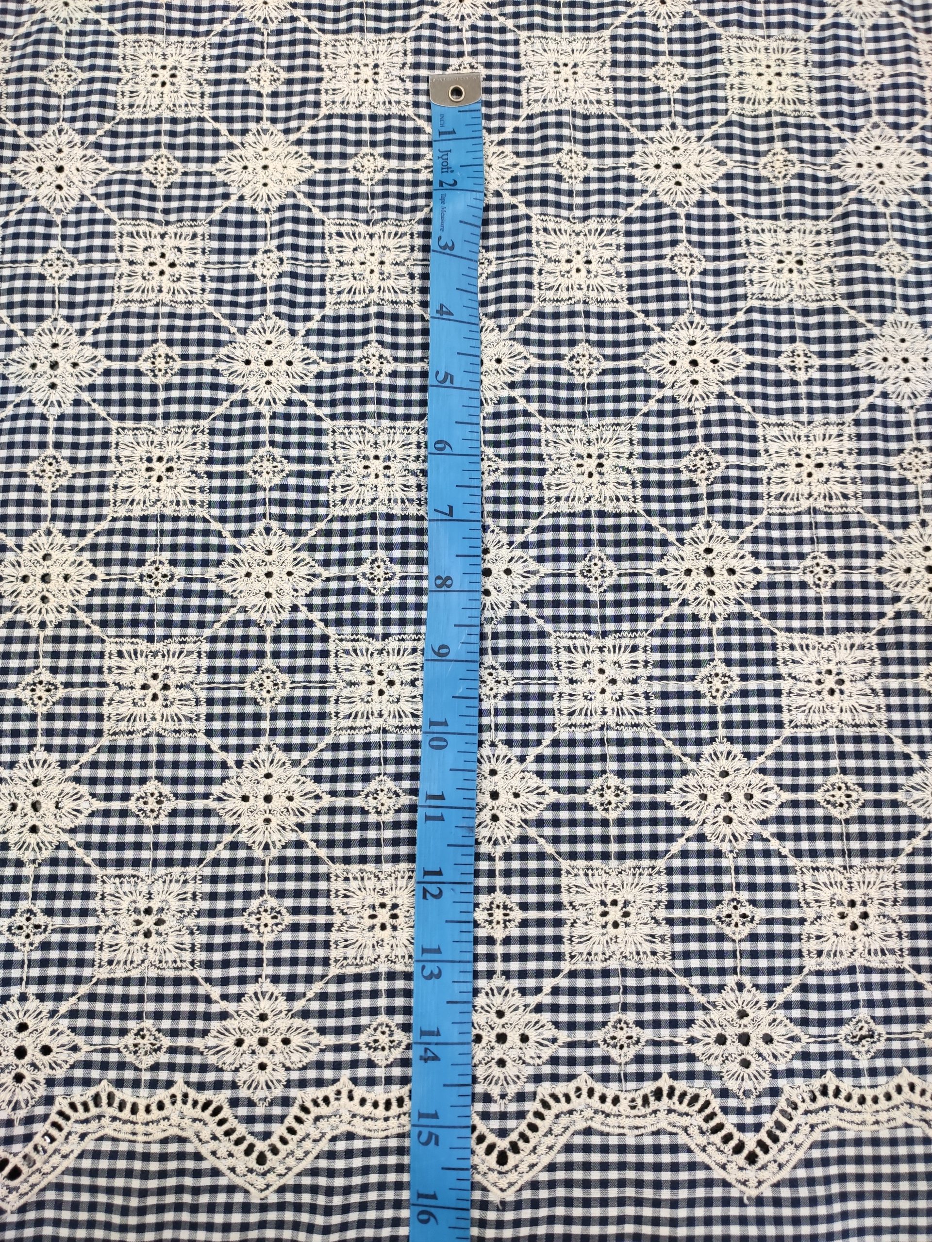 Navy Yarn Dyed Cotton Fabric with Checks & Embroidery | Charu Creation - Image 3