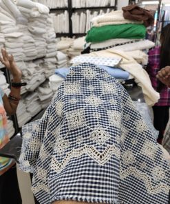 Navy Yarn Dyed Cotton Fabric with Checks & Embroidery | Charu Creation