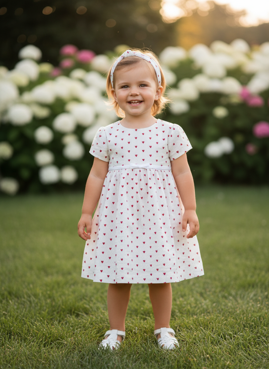 White Textured Cotton Fabric – Red Heart All Over Print - Image 5