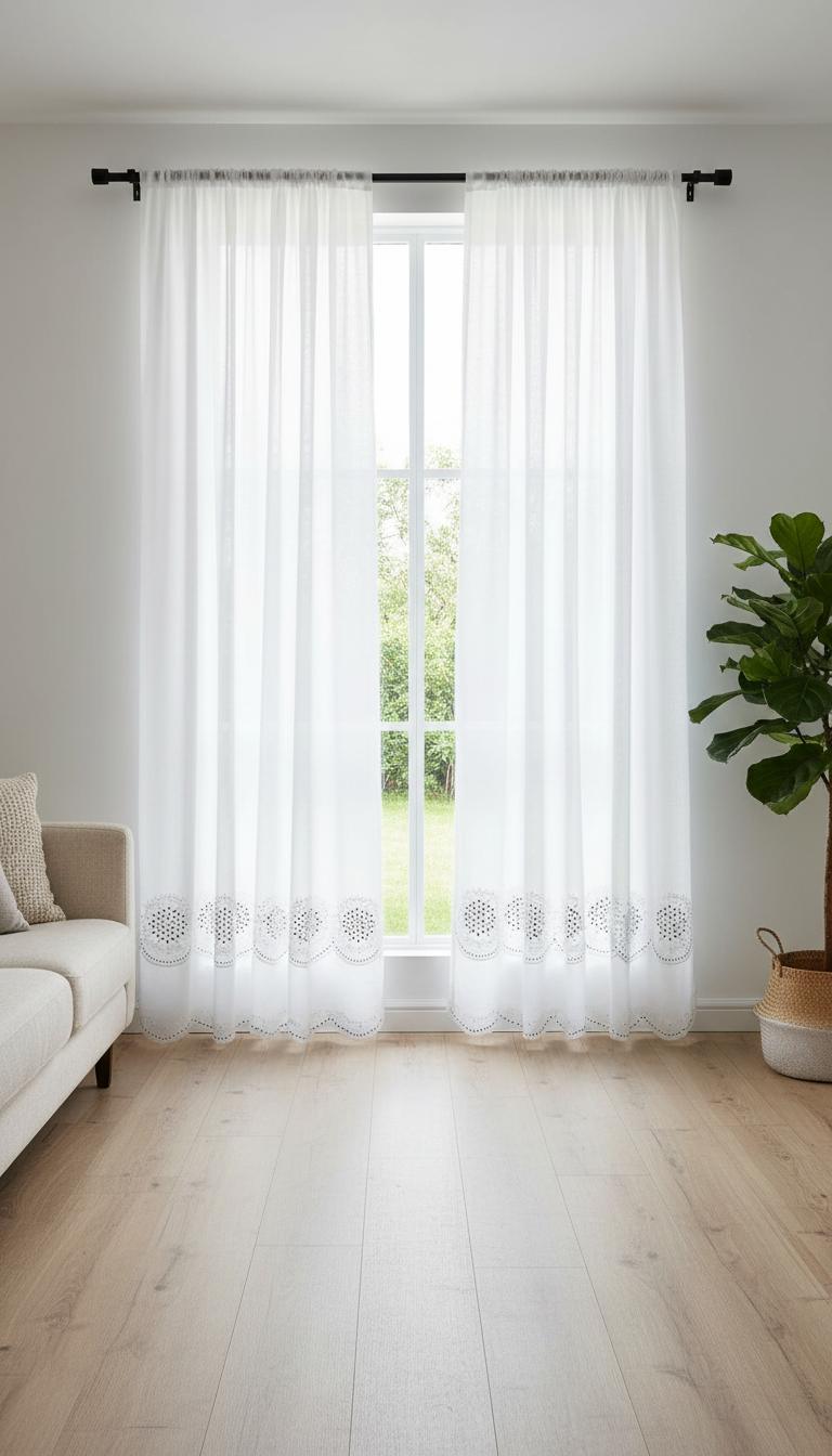 White Cotton Cambric Fabric with Schiffli Border | Charu Creation - Image 5
