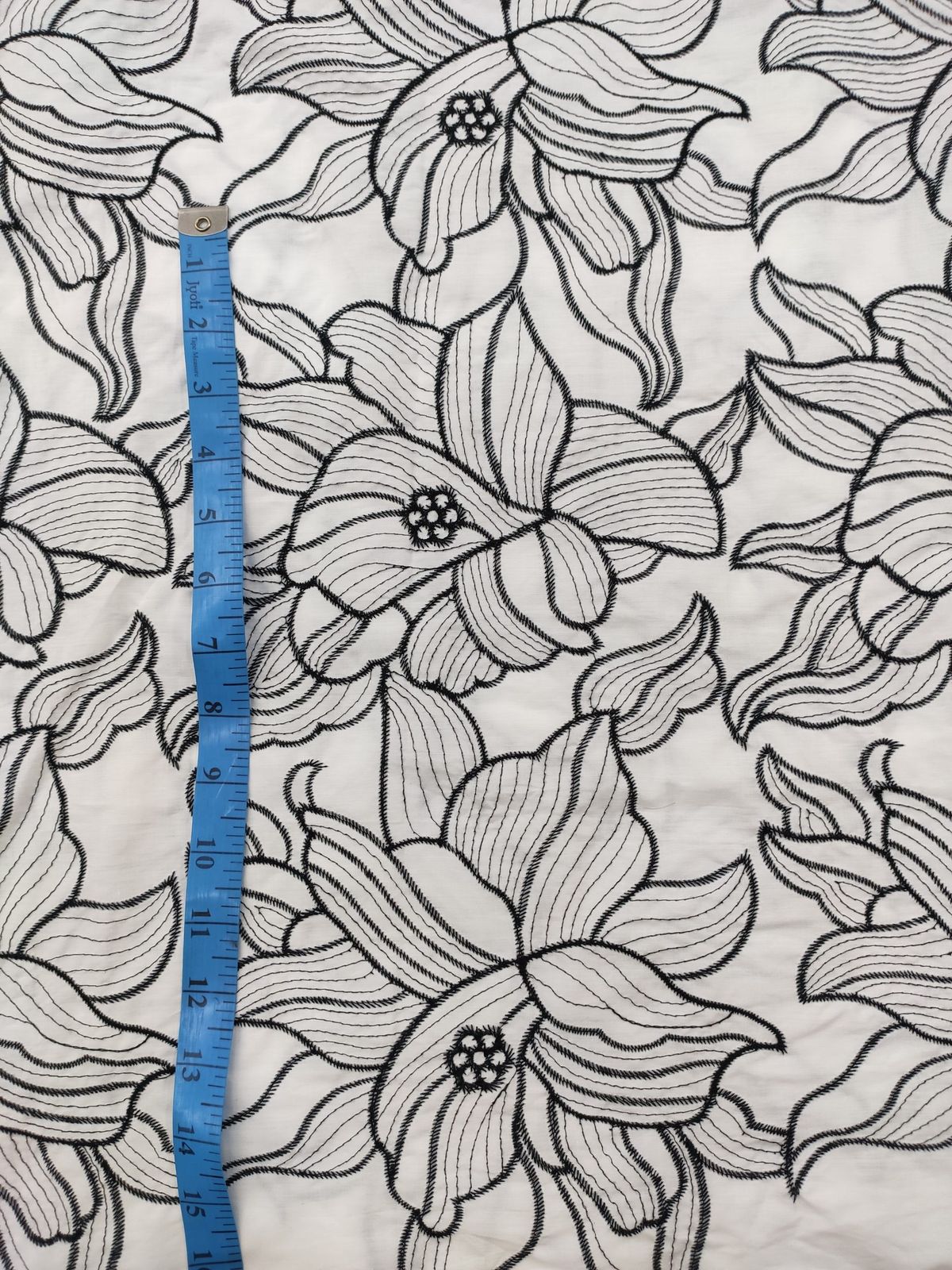Off White Cotton Poplin with Black Floral Embroidery