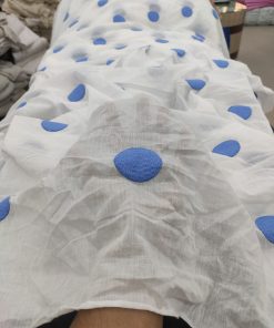 White Cotton Cambric with Blue Dot Embroidery | Charu Creation