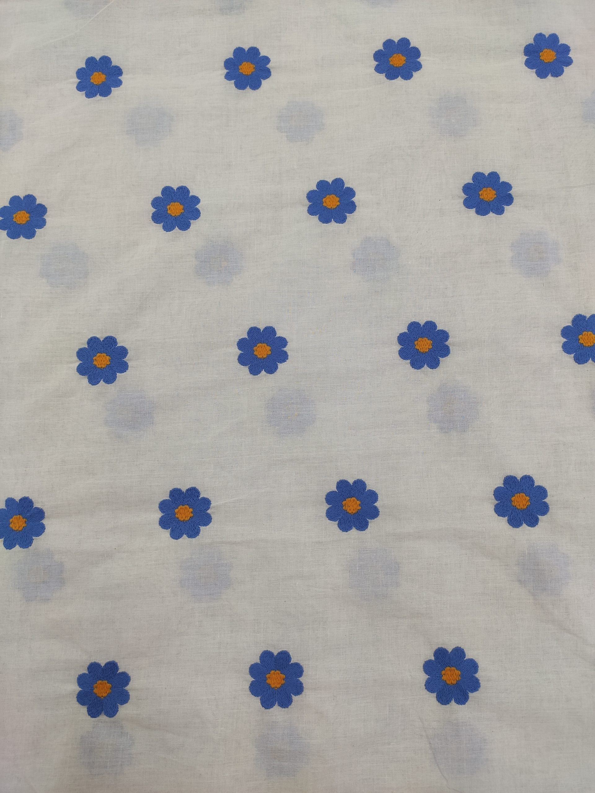 Off White Cotton Cambric with Blue Floral Embroidery | Charu Creation - Image 4