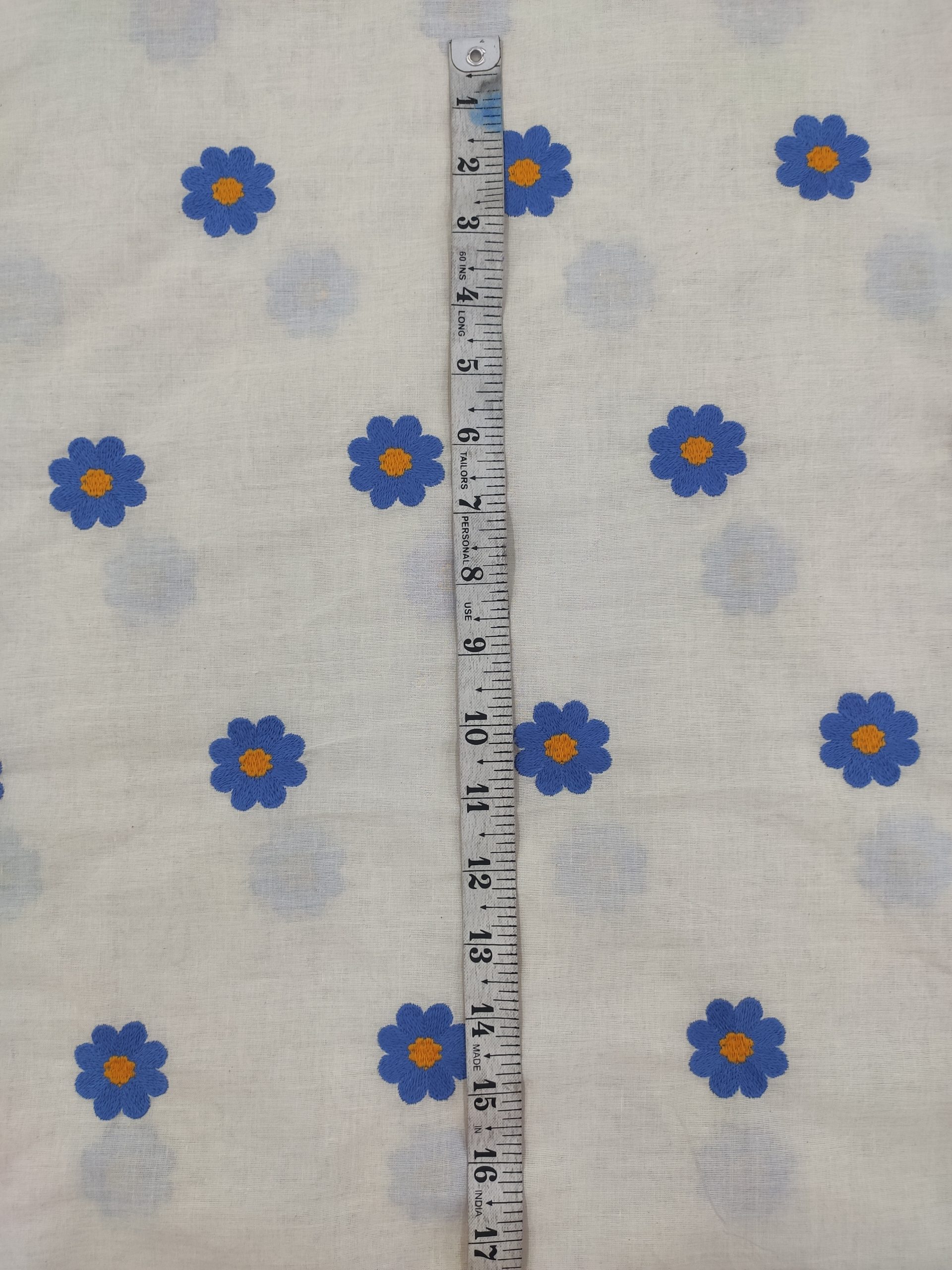 Off White Cotton Cambric with Blue Floral Embroidery | Charu Creation - Image 3