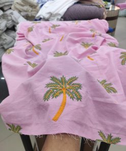 Lilac Cotton Chambray with Palm Tree Embroidery | Charu Creation