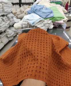 Rust Cotton Cambric Fabric with Basketweave Embroidery | Charu Creation