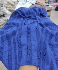 Blue Cotton Cambric with Striped Eyelet Embroidery | Charu Creation